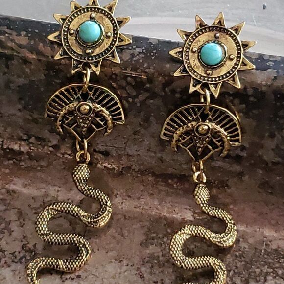 New! Artisan Goddess Snake Earrings - Picture 3 of 15